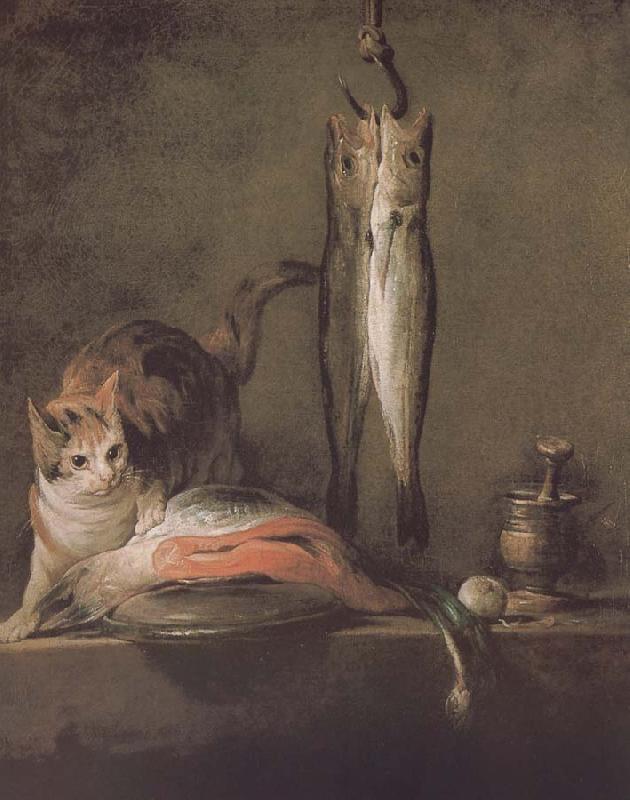 Jean Baptiste Simeon Chardin Two cats salmon mackerel Germany oil painting art